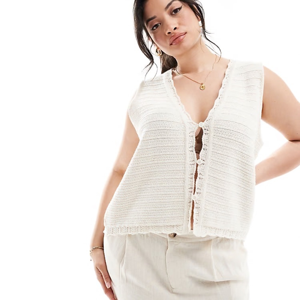 ASOS DESIGN Curve Knit Vest Cream Top with in Stitch Detail